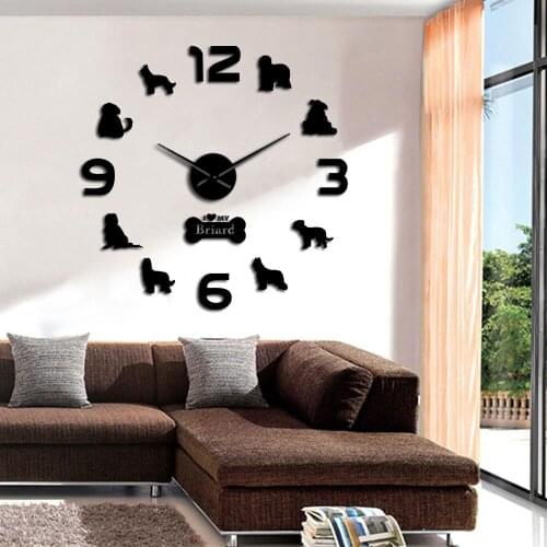 Briard Dog Breed Wall Clock Modern Design Berger de Brie Large Watch Clocks Berger Briard Horologe Self Adhesive Wall Stickers