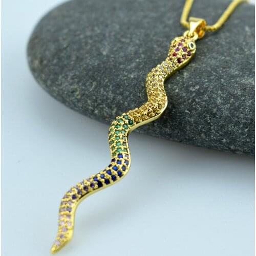 2020 New Trendy Snake Design Pendant Necklaces Golden Chain Rainbow Cubic Zirconia Choker Necklace for Women Men Jewelry Gift