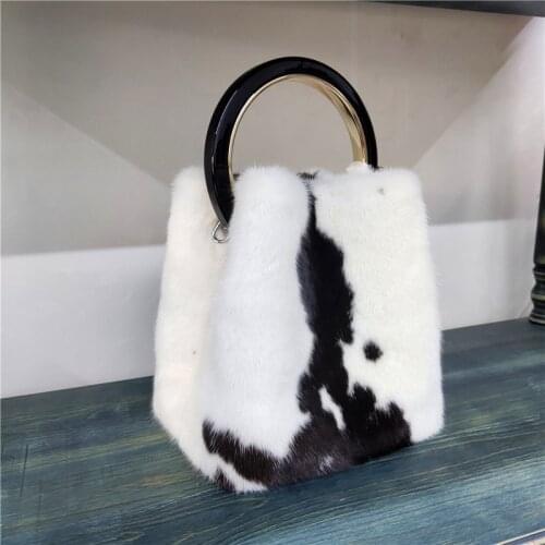 2021 New Real Mink Fur Handbag Ladies Fashion High-End Fur Clutch