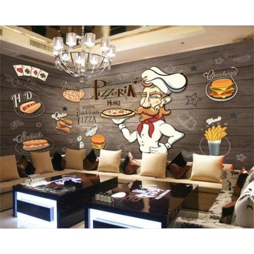 Beibehang tapety papel de parede 3D wallpaper for walls 3d Hand-painted wooden Pizza Restaurant papier peint hudas beauty