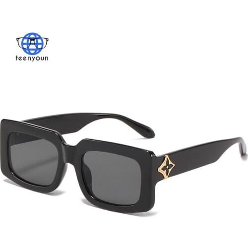 TEENYOUN Retro Square Four Leaf Clover Sunglasses Women Vintage Small Rectangle Sun Glasses For Women Men Luxury Brand Oculos