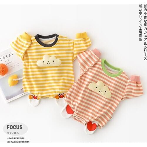 Newborn Baby Fall Clothes Boys Girls Jumpsuits Striped 3D Cloud Patchwork Bodysuits Infants Outfits Rompers Photo Props 3-18M
