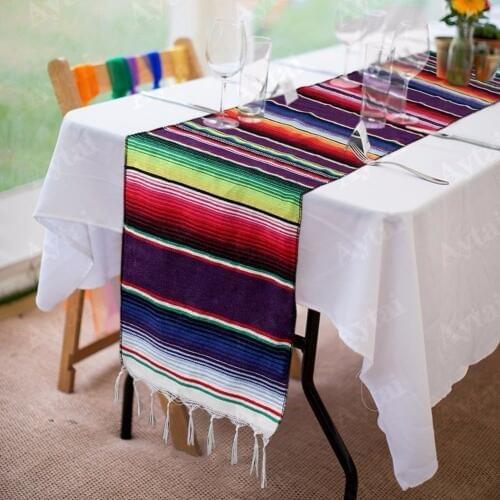OurWarm Fiesta Themed Party Cinco De Mayo Celebration Party DIY Decorations Exican Serape Cotton Table Runner Wedding Tablecoth