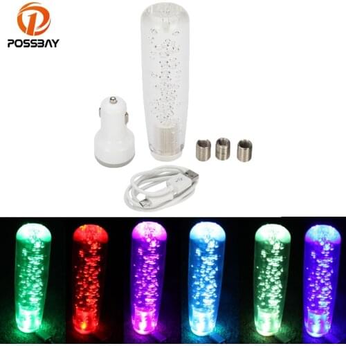 POSSBAY 15cm Multi-color LED Gear Shift Knob Universal Gear Handle Knob for Peugeot Audi BMW Opel Ford Handbrake Grip
