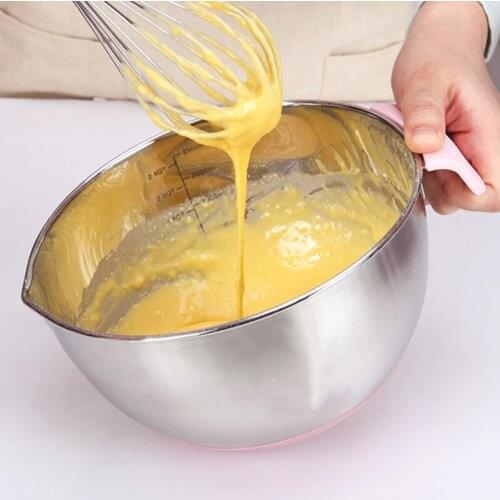 Pink Stainless Steel Mixing Bowl Egg Mixing Salad Bowl Cooking Bowl Handle Silicone Bottom Baking Kitchen Tool