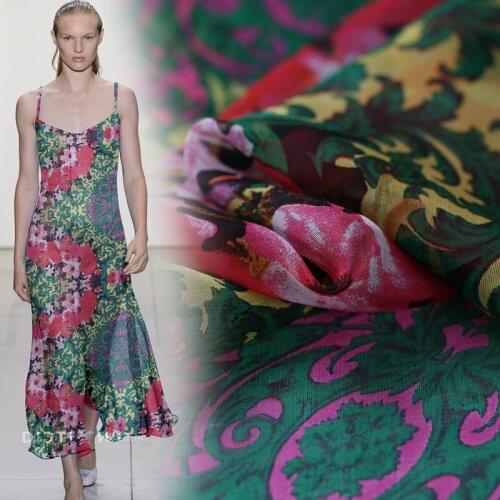 Digital printed silk chiffon fabric soft transparent dress silk fabric 135cm sunscreen clothing handmade DIY fabric silk cloth