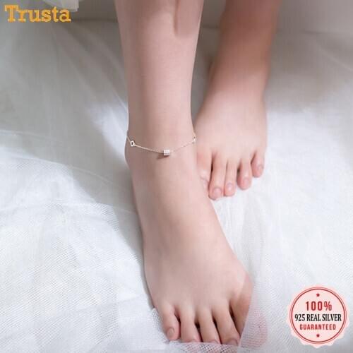 Trustdavis Authentic 925 Sterling Silver Sweet Hollow Round Twinkling CZ Anklets For Women Fashion Silver 925 Jewelry Gift DA366