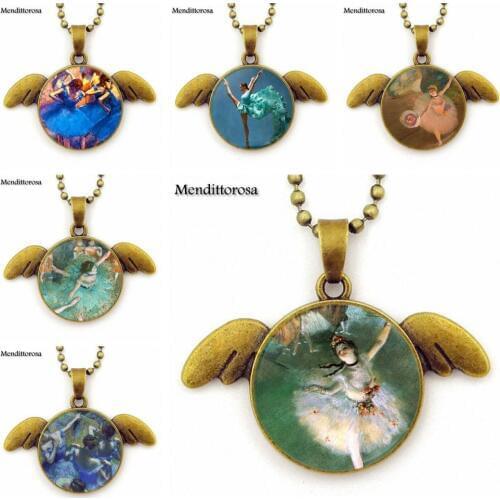 Jewelry With Glass Cabochon Long Choker Bronze Angel Wings Necklace For Women Party Gift Degas Prima Ballerina