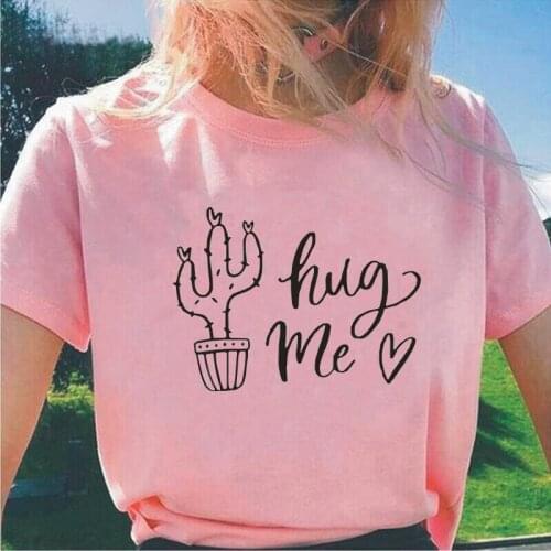 Funny Cactus Hug Me Print Shirt Women Tshirts Short Sleeve Casual Harajuku Tee Shirt Femme Hipster Plus Size T Shirt Women Tops