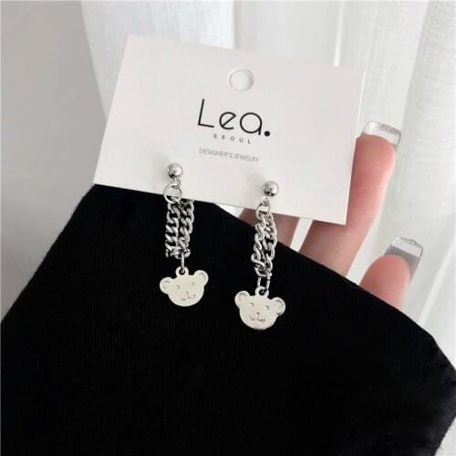 Cute Bear Drop Earrings For Women New Fashion Vintage Goth Chain 2021 Trend Pendant Unusual Earings Party Punk Jewelry
