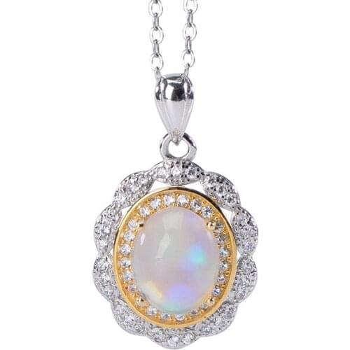 S925 sterling silver natural opal stone pendant personality affordable luxury fashion dignified hollow womens necklace pendant