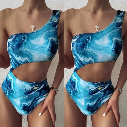 Womens Swimwear 2021 Summer Bikini Lady Swimsuit Sexy Star Print One-shoulder One-piece Bikinis Bathing Suit Bodysuit Monokini