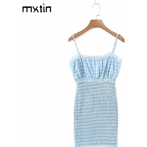 2021 Women Summer Vintage Plaid Mini Dress Fashion Adjustable Shoulder Strap Elasticity Female Sexy Dresses Vestido De Mujer