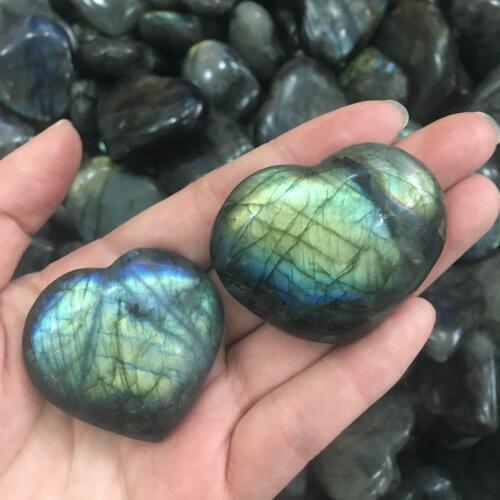 2pcs Natural Polished Labradorite Hand Carved Heart-Shaped Healing 80g