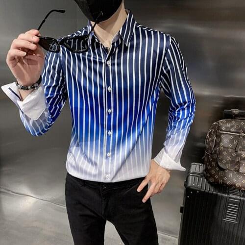 2021 High quality Stripes Mens Shirts Fasion Business Casual Men Shirt Long Sleeve Street attire Gentleman Elegant Shirt Men
