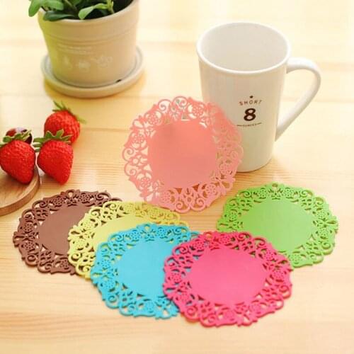 5Pcs Flower Shape PVC Cup Mats tableware Placemat Kitchen Accessories Coaster Pad Thermal Insulation Cooking Tools