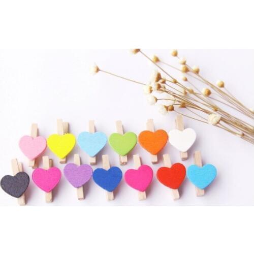 50pcs/lot Office Supplies Wood Clothespin Clips Mini Romantic Loving Heart Shape Wood Clips Handicrafts Papers Wood Craft MQ 022