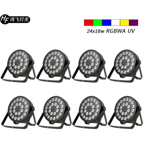 8 PCS / 24x18w RGBWA UV 6in1 Aluminum LED Par Light Slim Flat Par Light DMX512 Par UV Professional Stage Lighting Equipment