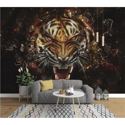 Beibehang Custom wallpaper 3D mural super three-dimensional hand-painted oil painting tiger background wall Papel de parede