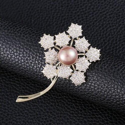 OKILY Beautiful Dandelion Brooches with Pearl AAA Cubic Zircon Jewelry Lapel Pins for Women Clothes Scarf Hat Accessories Gifts