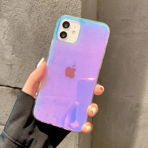 Laser Light Aurora Clear Phone Case For iPhone 11 12 Pro Max XR XS Max X 7 8 Plus Soft TPU Bumper Shockproof Holographic Cover
