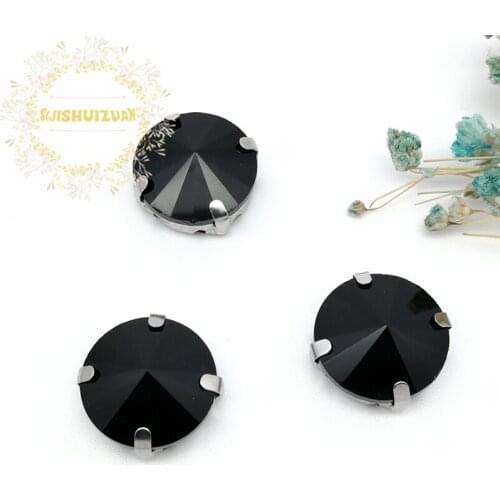 Black ROUND Glass Crystal sew on rhinestones with silvery claw Diy wedding dress accessories Free shipping