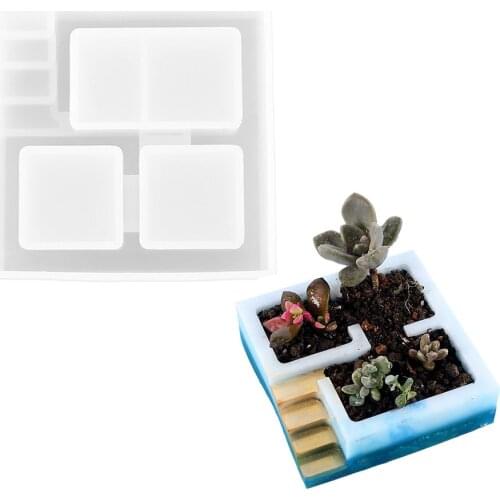 DIY potted landscape Mold Crystal Epoxy Mould Succulent Flower Silicone Square Bonsai Creative Ashtray Mold 10.6x3.3cm TW037