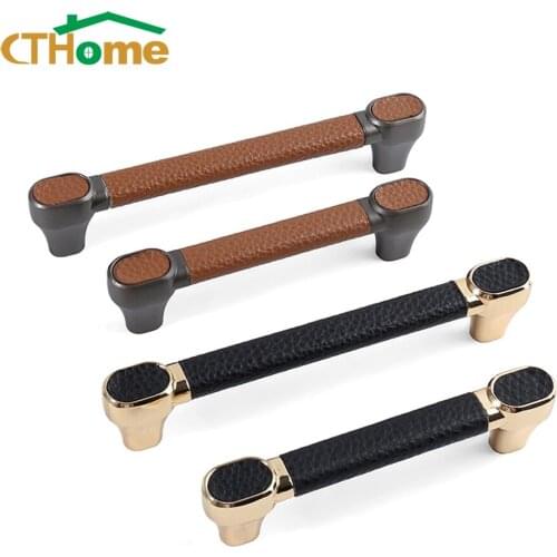 Door Handles Kitchen Cabinet Handles American Modern Simplicity Zinc Alloy Leather Handle Cupboard Wardrobe Drawer Knobs Pulls