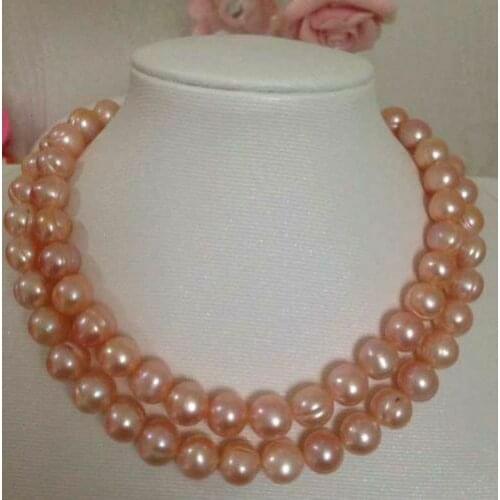 Double strands 10-11 mm Natural baroque south sea pink Pearl Necklace18" 19"