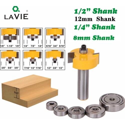 12.7 12mm 8mm 6.35mm Rabbet T Type Router Bit with 6 Adjustable Bearings Rabbeting Tenon Milling Cutter for Wood Woodworking