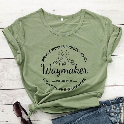 Waymaker 100% Cotton T-shirt Vintage Christian Bible Verse Tee Shirt Top Casual Women Graphic Faith Religion Tshirt