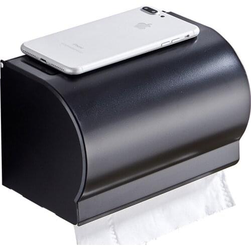 Tissue holder free punching space aluminum black bathroom phone rack toilet roll paper holder toilet hand towel tray