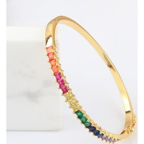 Colorful Rainbow Zircon Bracelet for Women Shiny Crystal cz tennis Bangles Femme Jewelry Christmas gifts
