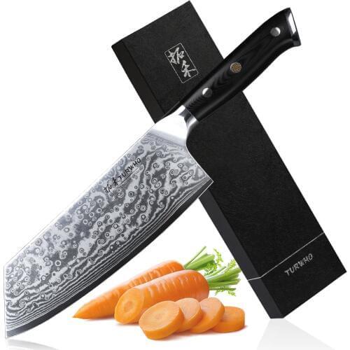 TURWHO 7.5 inch Cleaver Knife VG-10 Damascus Steel Chinese Kitchen Knives Very Sharp Kitchen Dealing With Meat Vegetables Knives
