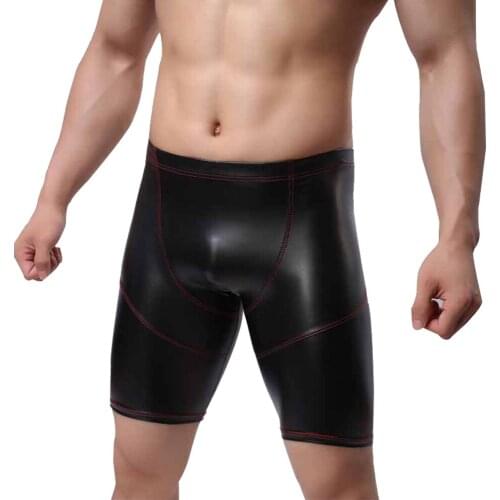 Summer Black Men Leather Pants Leggings Tight Trousers Fashion Man Sexy Hot Sale Spring and Summer Slim Fit Elastic Mid Pants