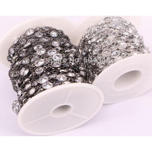 1 Meter ZYZ177-8932 Metal Wire Wrapped Links CZ Chains, Faceted Cubic Zircon Oval Loose Beads Rosary Chain Jewelry Findings