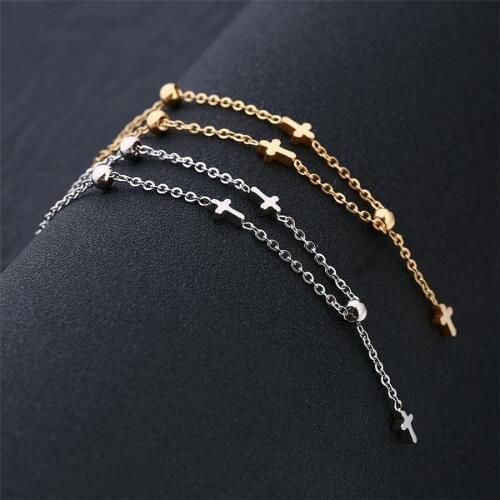 Fashion Stainless Steel Cross Pendant Chain Link Bracelets for Women