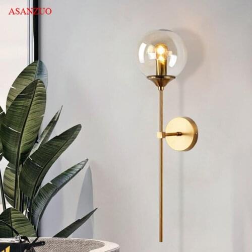 Best selling Nordic minimalist copper wall lamp glass ball lampshade bedroom bedside lamp corridor cafe bar wall lamp