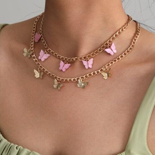 New Fashion Women Double-layer Necklace Retro Romantic Butterfly Pendant Neck Accessories Niche Jewelry Private