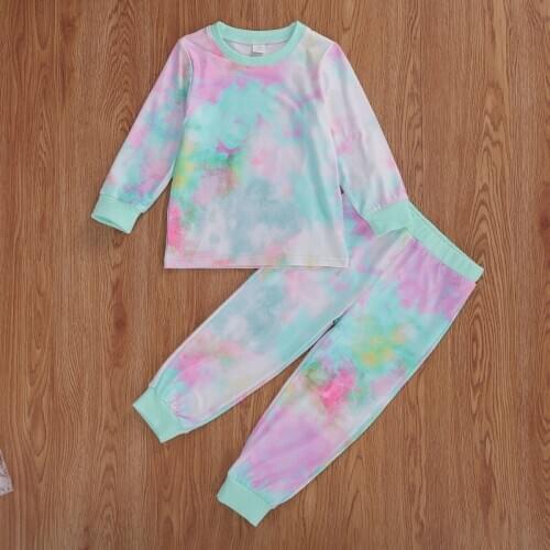 New Toddler O-neck Pullover Tracksuit Baby Girls Tie-dye Clothes Boy Long Sleeve T-Shirt Kids Tops Pants Outfits 2PCS Set