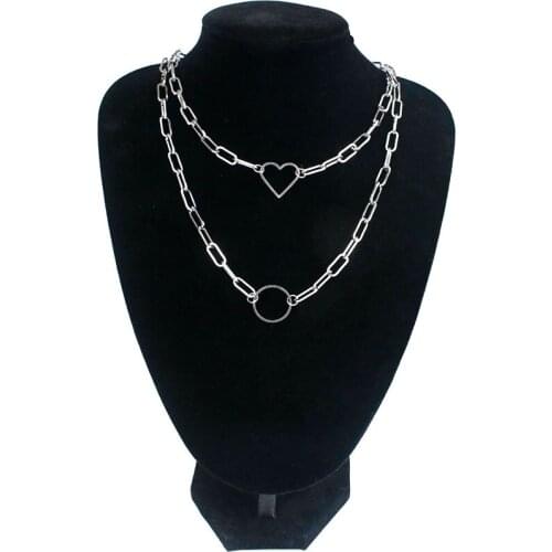 DaintyHeartNecklace Heart Choker Stainless steel multi-layer heart-shaped necklaceHeart Jewelry Heart Ring coupleNecklaceGiftMom