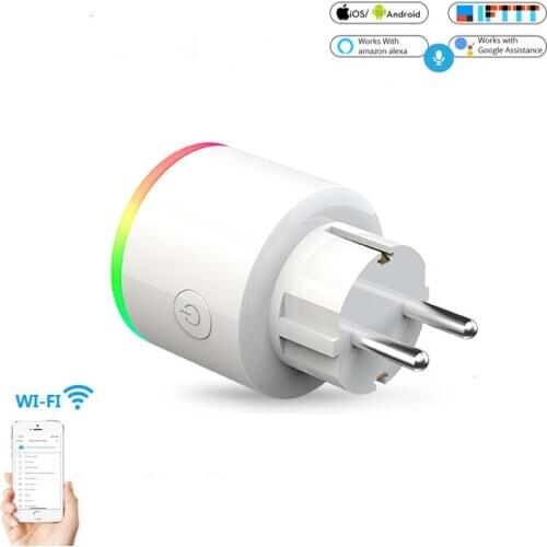 EU Wifi Smart Home Outlet Plug Socket 16A Power Monitor RGB Tuya APP Remote Control Wireless Socket Support Alexa Google Home