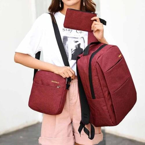 Backpack Embroidered Schoolbag For Boys And Girls Outdoor Large Capacity Travel Bag With USB Pure Color Simple Style 3Piece/Set