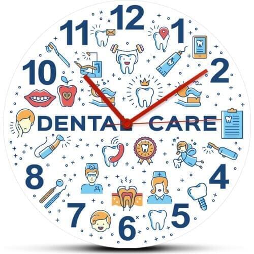 Dental Care Stomatology Acrylic Wall Clock Colorful Dentistry Teeth Art Icons Wall Hanging Watch Dentists Office Decoration