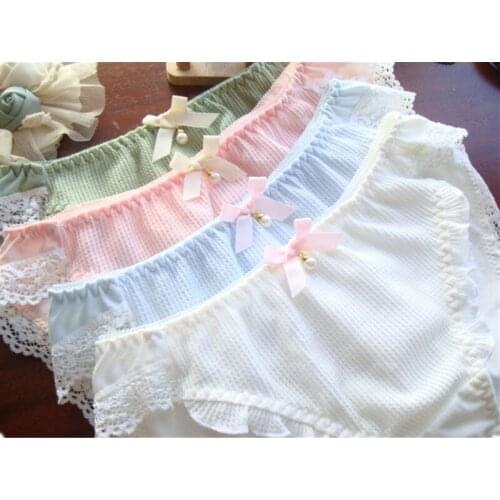 New Sexy Women Underwear Japanese Bow Pearl Pendant Panties Cotton Crotch Girls Cute Solid Color Seamless Briefs Female Lingerie