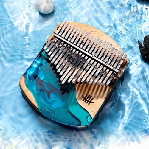 Hluru B high-end Thumb piano 17 21 Keys kalimba bag Wooden Musical Instrument Solid Wood Deep-sea Ocean Whale Dolphin Xylophone