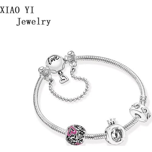 XIAOYI 2020 new 100% S925 Hollow-out beads good wishes love bracelet high quality confession valentines day gift female