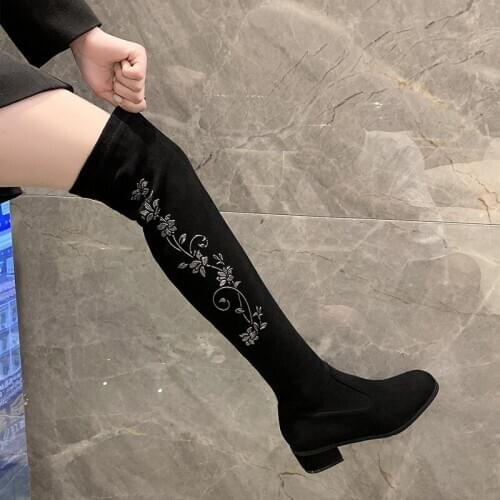 New 2021 Over the Knee Boots Women Faux Suede Thigh High Boots Platform Stretch Slim Sexy Ladies Womens Winter Boots size 35-40