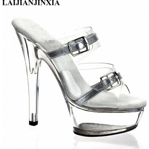 New Silver Summer Strap 15CM High Heels Platform Sexy Night Club Party Slippers Dancing Shoes Women Pole Dance Shoes