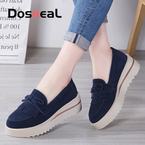 Dosreal Spring Flat Platform Women Shoes Suede Leather Tassel Slip on Loafers Flat Shoes Woman Moccains Casual Creepers Shoes